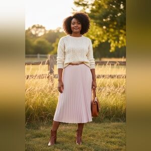 Kate Kasin Chic Light Pink Pleated Skirt 2X